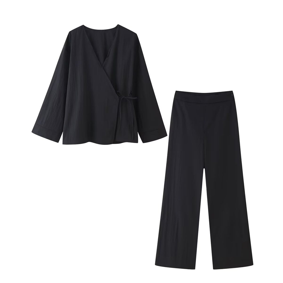 Damen Wickelbluse und Palazzo-Hose Set R&B