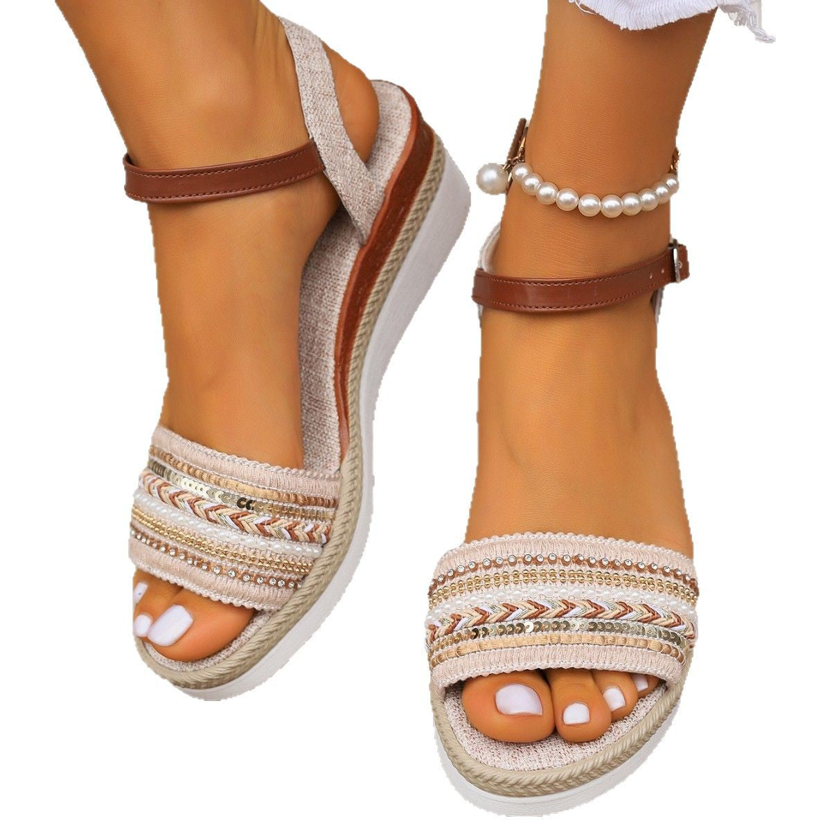 Damen Wedge-Sandaletten mit geschmackvollem Zubehör und rutschfester Sohle R&B