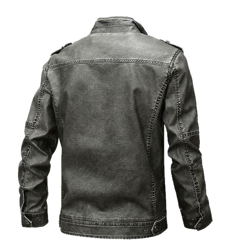 Herren robuste Kunstlederjacke im Military-Stil