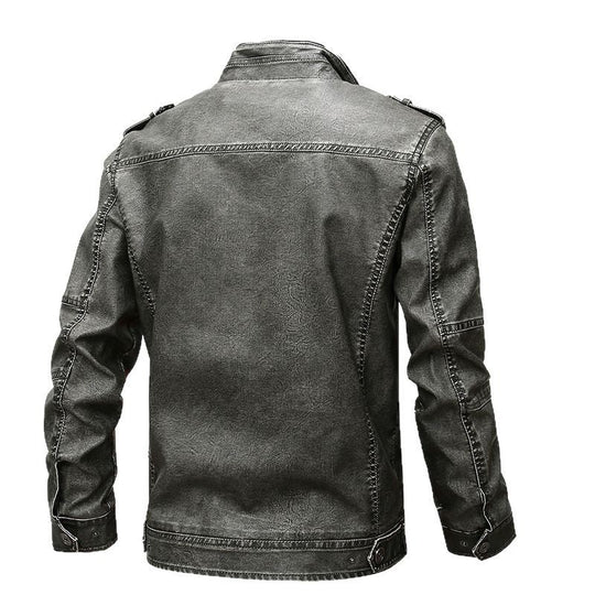 Herren robuste Kunstlederjacke im Military-Stil R&B