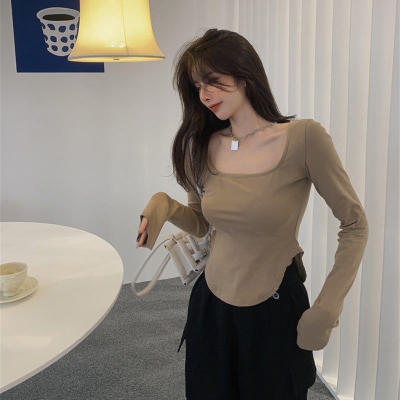 Damen Langarm-Oberteil mit weitem Rundhalsausschnitt und elastischen Bündchen