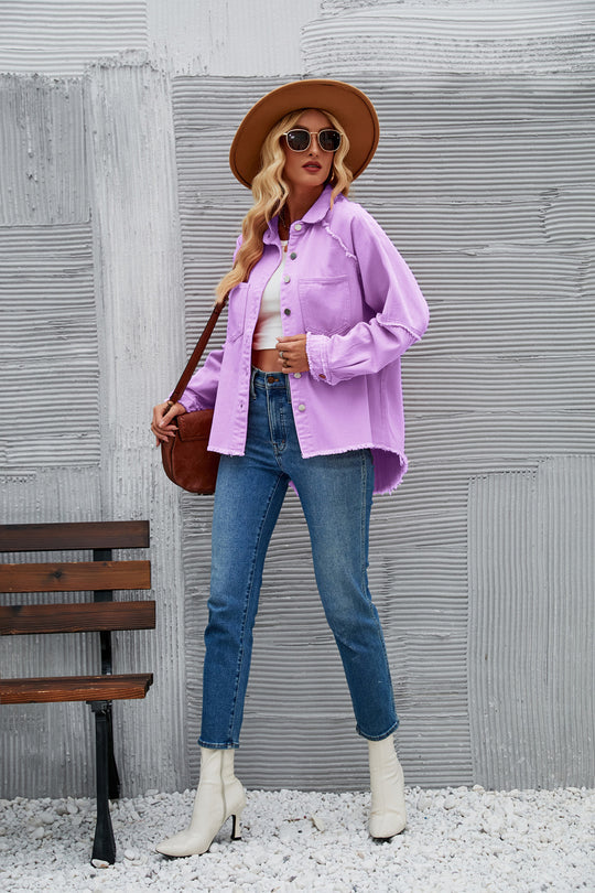 Damen Denimjacke mit lässigem Schnitt und fransigen Details R&B