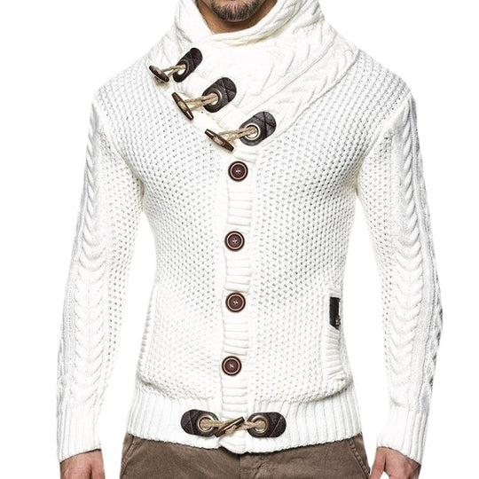 Herren Strickjacke mit kreativer Knopfleiste und hohem Kragen R&B