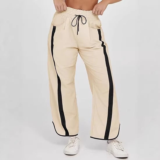 Damen lockere Sporthose mit elastischem Bund und Kontraststreifen R&B