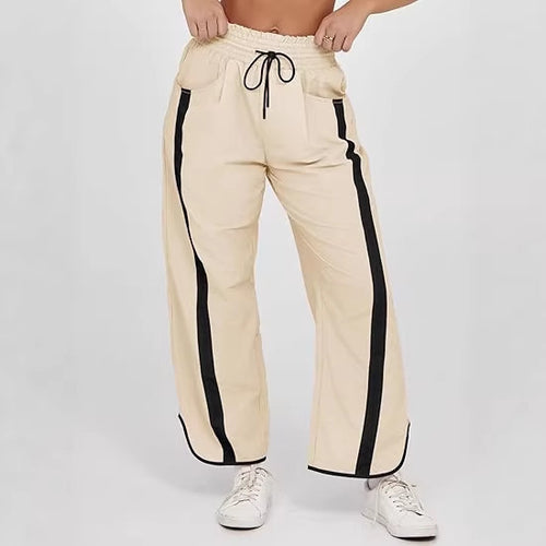 Damen lockere Sporthose mit elastischem Bund und Kontraststreifen R&B