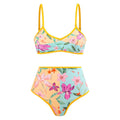 Damen Hochgeschnittener Bikini mit floralem Muster und kontrastierendem Detail R&B