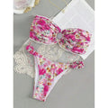 Damen Bandeau-Bikini mit romantischem Rüschendesign und verführerischem Blumenmuster R&B