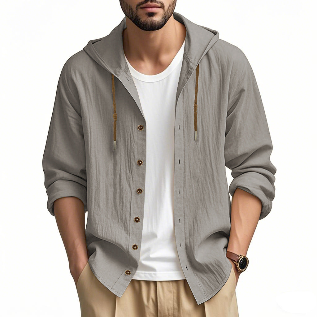 Herren lässige Kapuzenshirtjacke mit Knopfleiste und praktischen Taschen R&B
