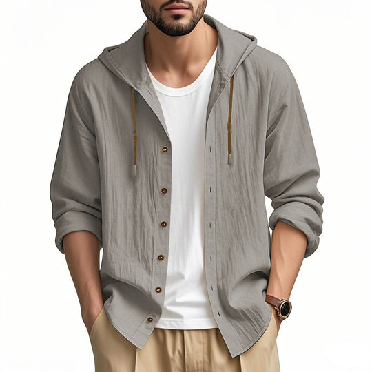 Herren lässige Kapuzenshirtjacke mit Knopfleiste und praktischen Taschen R&B