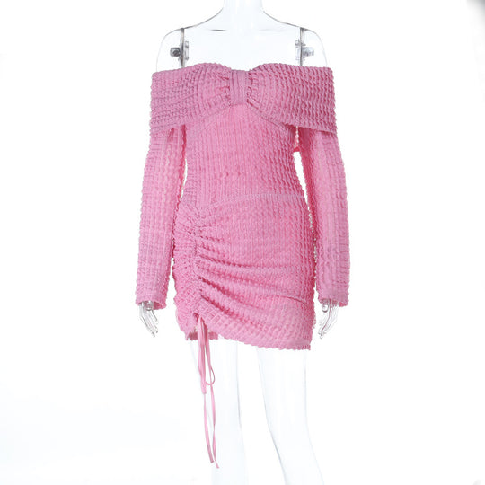 Damen schulterfreies Minikleid mit Raffung und dekorativem Schleifendetail R&B