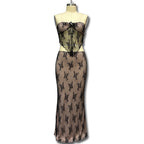 Damen Transparentes Spitzen-Maxikleid R&B