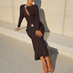 Damen Maxikleid mit tiefem V-Ausschnitt und eleganten Raffungselementen