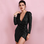 Damen Glitzerndes Party-Kleid mit raffiniertem Wickeldesign R&B