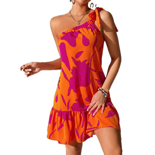 Damen Trägerloses Sommerkleid mit voluminösem Rock und floralem Design R&B