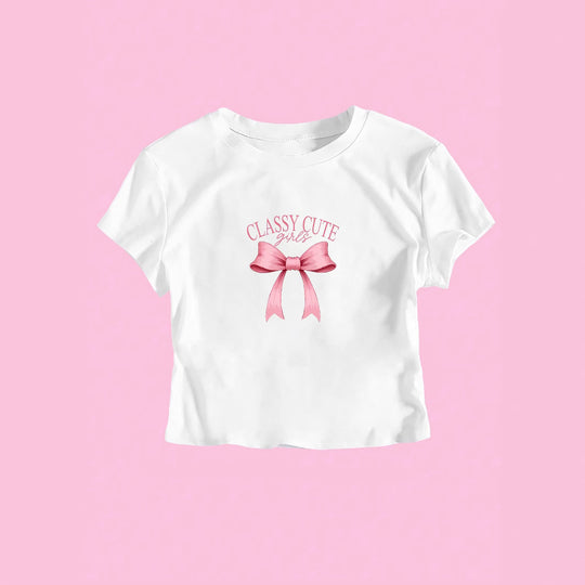 Damen Crop-T-Shirt mit raffiniertem Schleifenaufdruck R&B