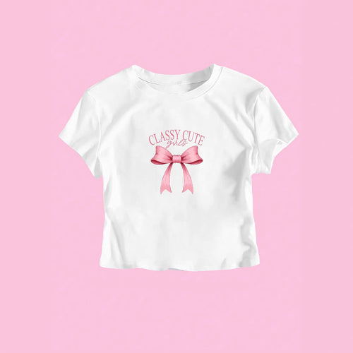 Damen Crop-T-Shirt mit raffiniertem Schleifenaufdruck R&B