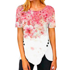 Damen lässiges T-Shirt mit dekorativem Floraldesign und asymmetrischem Saum R&B