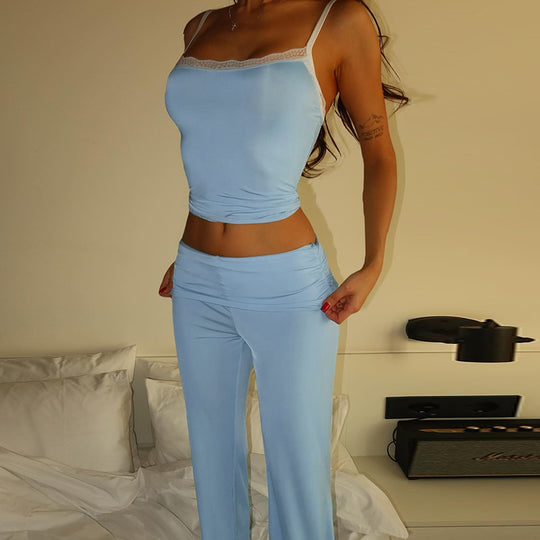Damen elegantes Lounge-Set mit tailliertem Top und weitem Hosenbein R&B