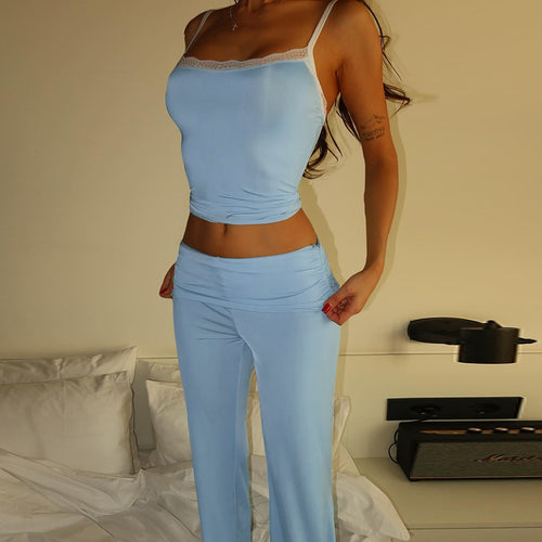 Damen elegantes Lounge-Set mit tailliertem Top und weitem Hosenbein R&B