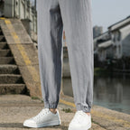 Herren nan tapered Leinen-Baumwoll-Jogger mit Kordelzug, elastischem Knöchelbündchen und schlanker Silhouette R&B