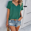 Damen V-Ausschnitt T-Shirt mit dekorativen Cut-Outs und lässigem Schnitt R&B