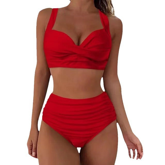 Damen Hochtailliertes Bikini-Set mit eleganter Faltenoptik R&B