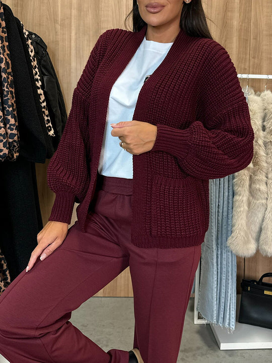 Damen Strickjacke mit strukturierter Oberfläche und voluminösen Ärmeln R&B