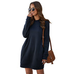 Damen nan legeres Sweatshirt-Kleid mit Rundhalsausschnitt geradem Schnitt und langen Ärmeln R&B