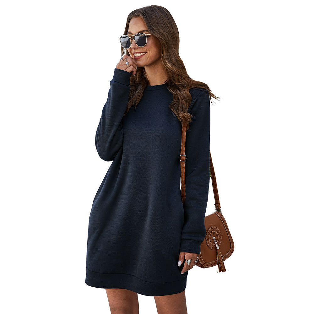 Damen nan legeres Sweatshirt-Kleid mit Rundhalsausschnitt geradem Schnitt und langen Ärmeln R&B