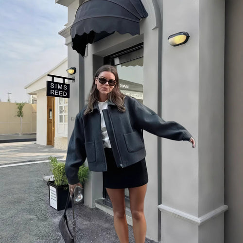 Damen lässige Oversize-Jacke mit praktischen aufgesetzten Taschen R&B