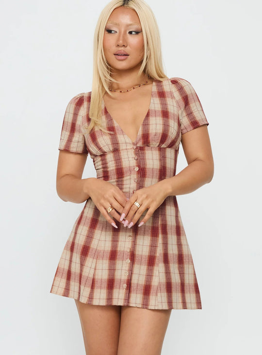 Damen Volantkleid mit V-Ausschnitt und Knopfleiste R&B