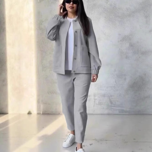 Damen Lässiges Zweiteiler-Set aus weichem Baumwollmix mit praktischen Taschen und modischem Schnitt R&B