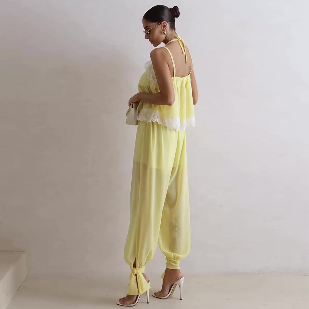 Damen luftiges Schalenoberteil mit elegantem Hosenansatz R&B