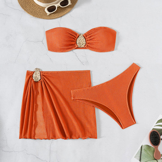 Damen Bandeau-Bikini-Set mit schickem Faltendetail R&B