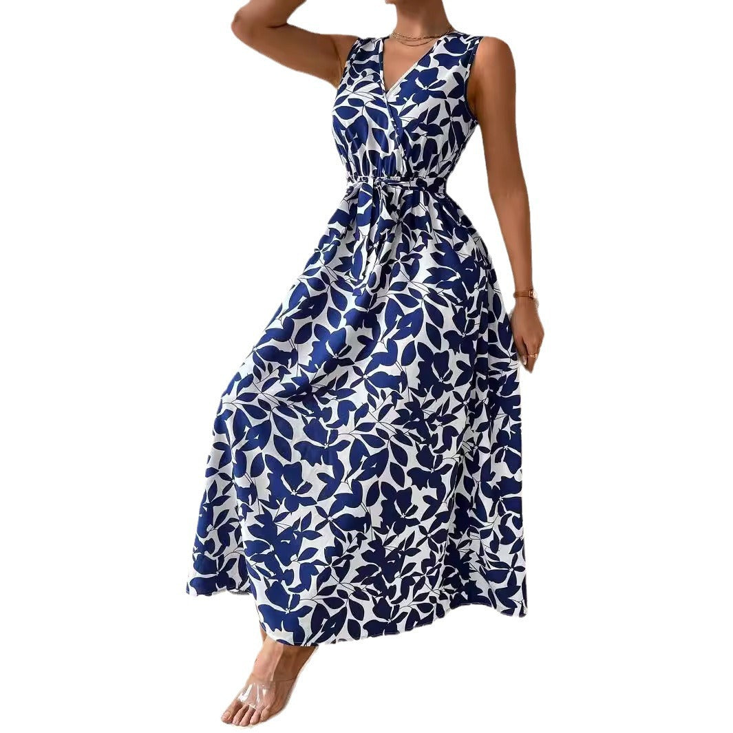 Damen nan Wickel-Maxikleid mit V-Ausschnitt und gR&Bundenem Taillengürtel R&B