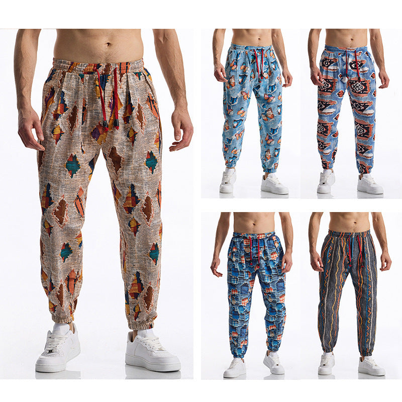 Herren lässige Harem-Hose mit buntem Muster und elastischem Bund R&B