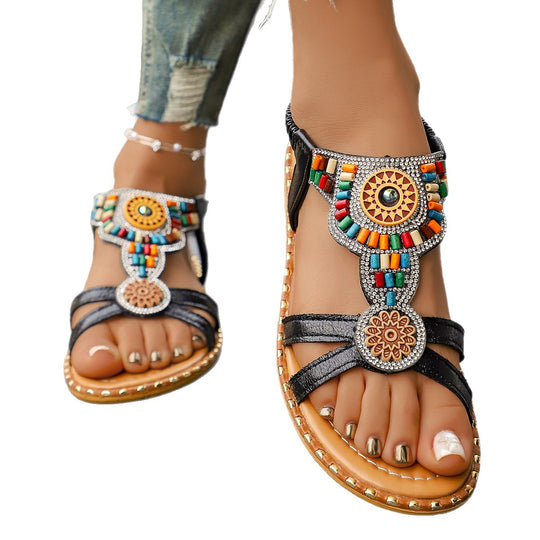 Damen Boho-Inspired Sandalen mit kunstvollen Verzierungen R&B