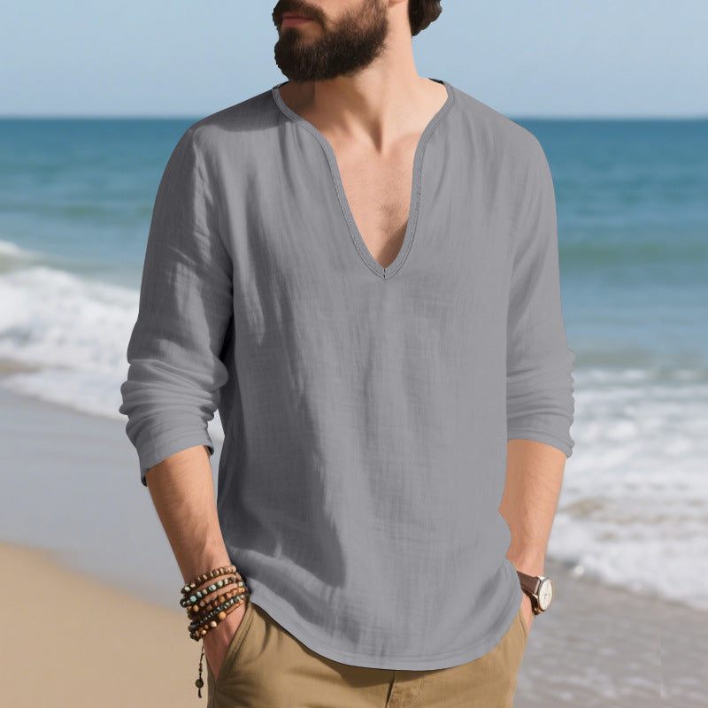 Herren lässiges Langarmshirt mit V-Ausschnitt aus hochwertigem Baumwollmix R&B