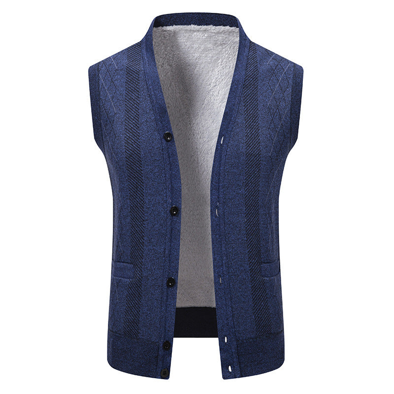 Herren Strickjacke mit klassischem V-Ausschnitt und feinem Zopfmuster R&B