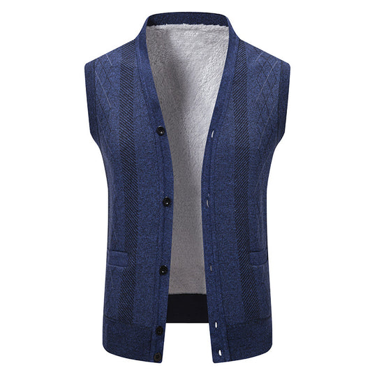 Herren Strickjacke mit klassischem V-Ausschnitt und feinem Zopfmuster R&B