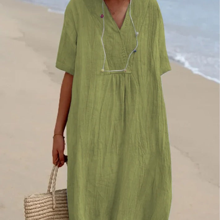 Damen lässiges Langarmkleid mit V-Ausschnitt und großzügigem Schnitt R&B