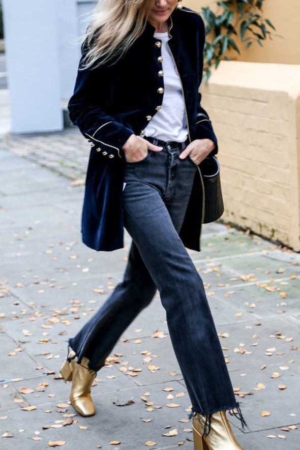 R&B | Samt Patchwork Multiknopfjacke