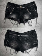 Damen Modische Destroyed Denim-Shorts mit Nieten