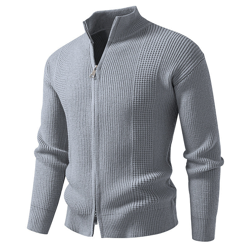 Herren Strickjacke mit hohem Kragen und innovativem Zipper R&B