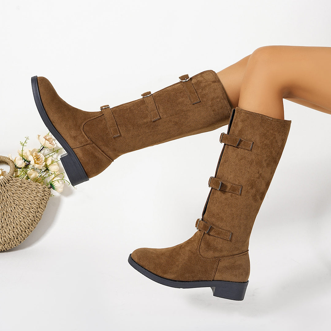 Damen Modische Stiefel mit dekorativen Schnallen und komfortablem Blockabsatz R&B