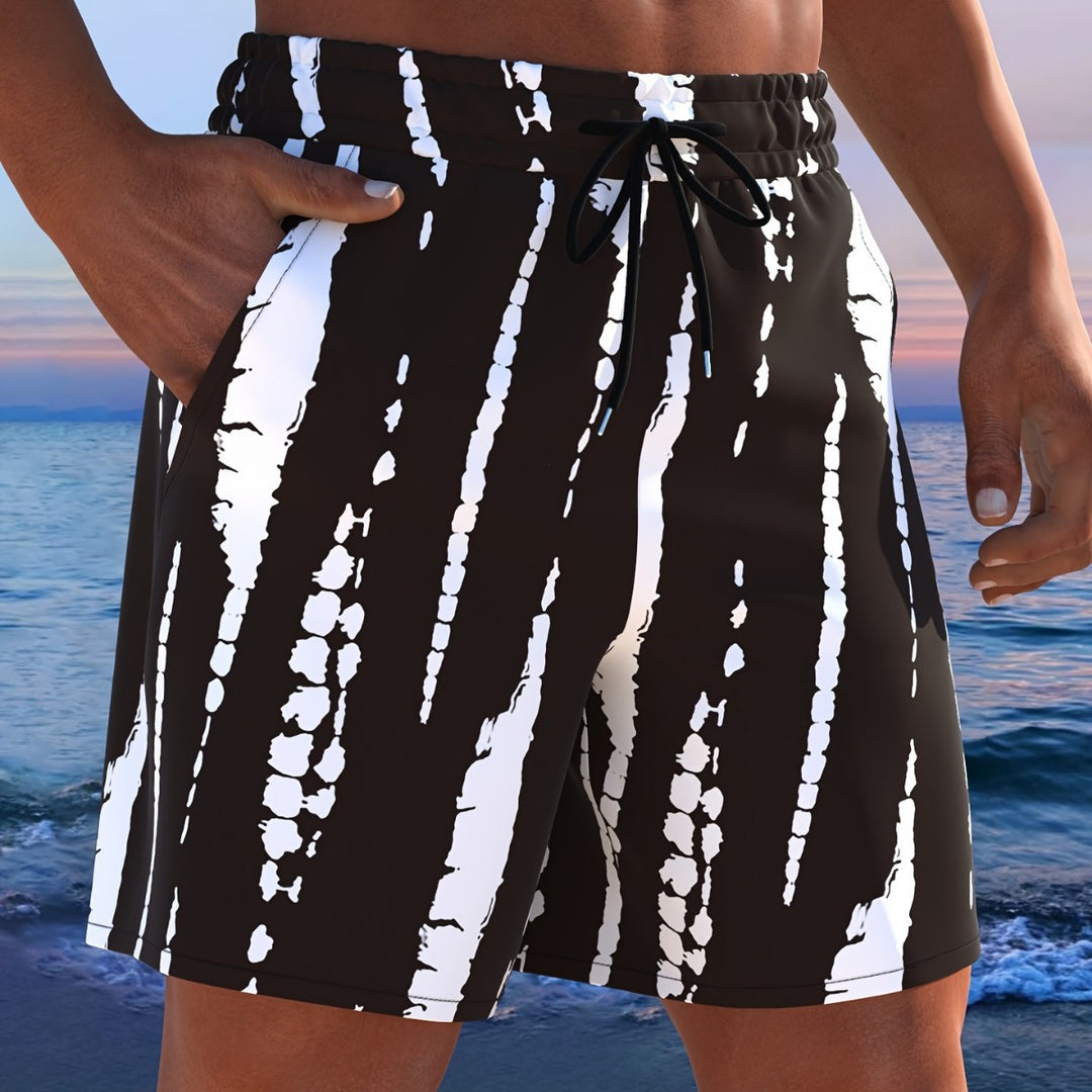 Herren Badeshorts mit modernem Streifen-Design und elastischem Bund R&B