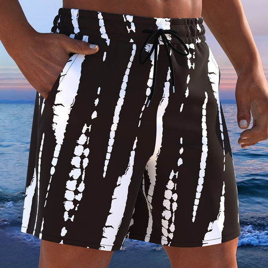 Herren Badeshorts mit modernem Streifen-Design und elastischem Bund R&B