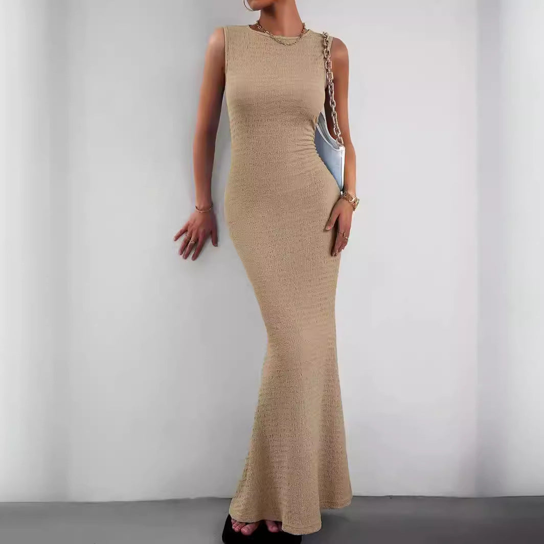 Damen elegantes Maxikleid mit innovativer Raffung und Taillengürtel R&B
