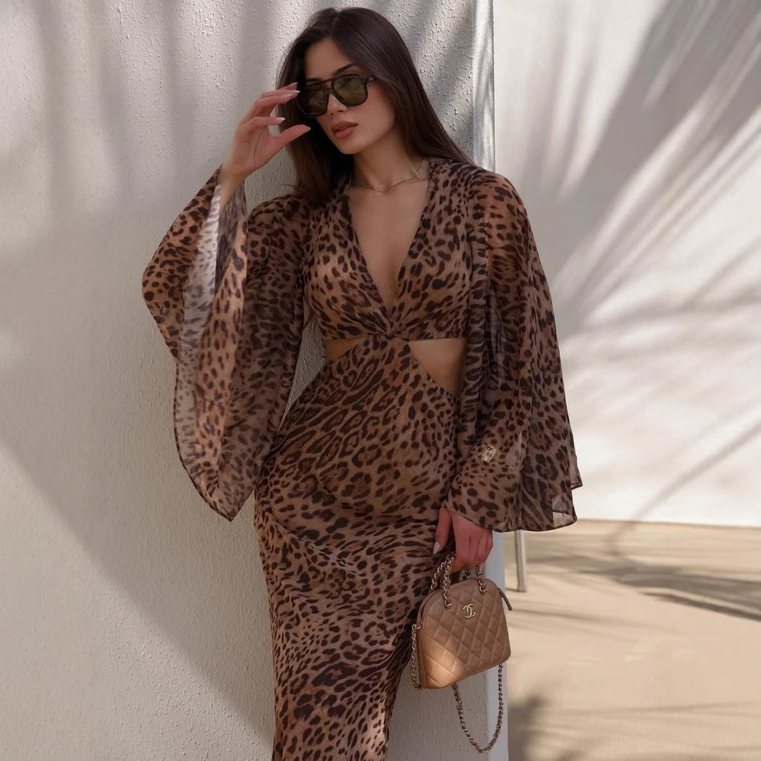 Damen Maxi-Kleid mit tiefem Rückenausschnitt und faszinierendem Animal-Print R&B