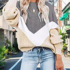 Damen Modischer Strickpullover mit innovativem Muster und weiten Ärmeln R&B